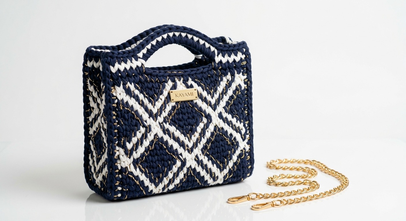 Sac KAYAMI Méditerranée, crocheté main en bleu marine et blanc
