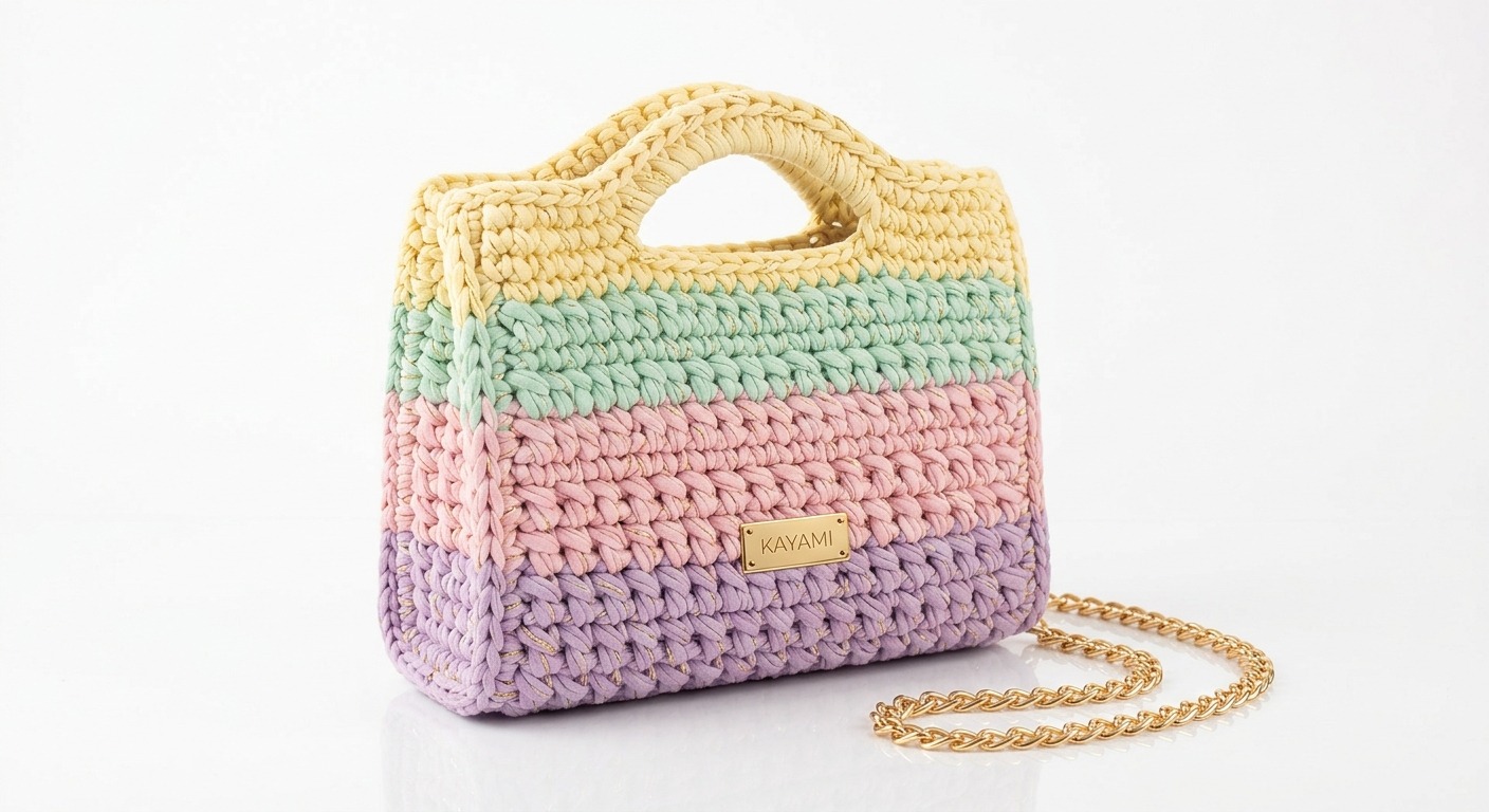 Sac KAYAMI Prisme, crocheté main en rayures pastel multicolores